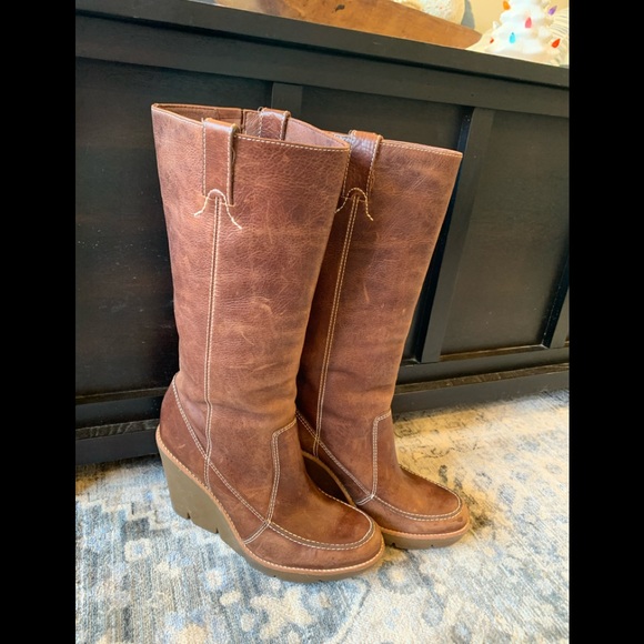 Michael Kors Shoes - Michael Kors tall leather wedge boots size 8